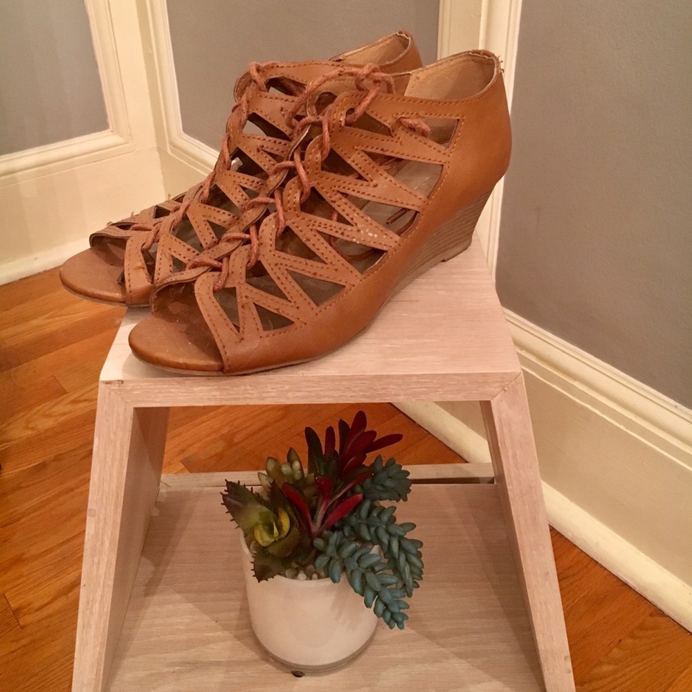 Neutral Lace Up Wedges